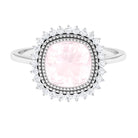 Cushion Cut Rose Quartz Statement Engagement Ring with Diamond Halo Rose Quartz - ( AAA ) - Quality - Rosec Jewels