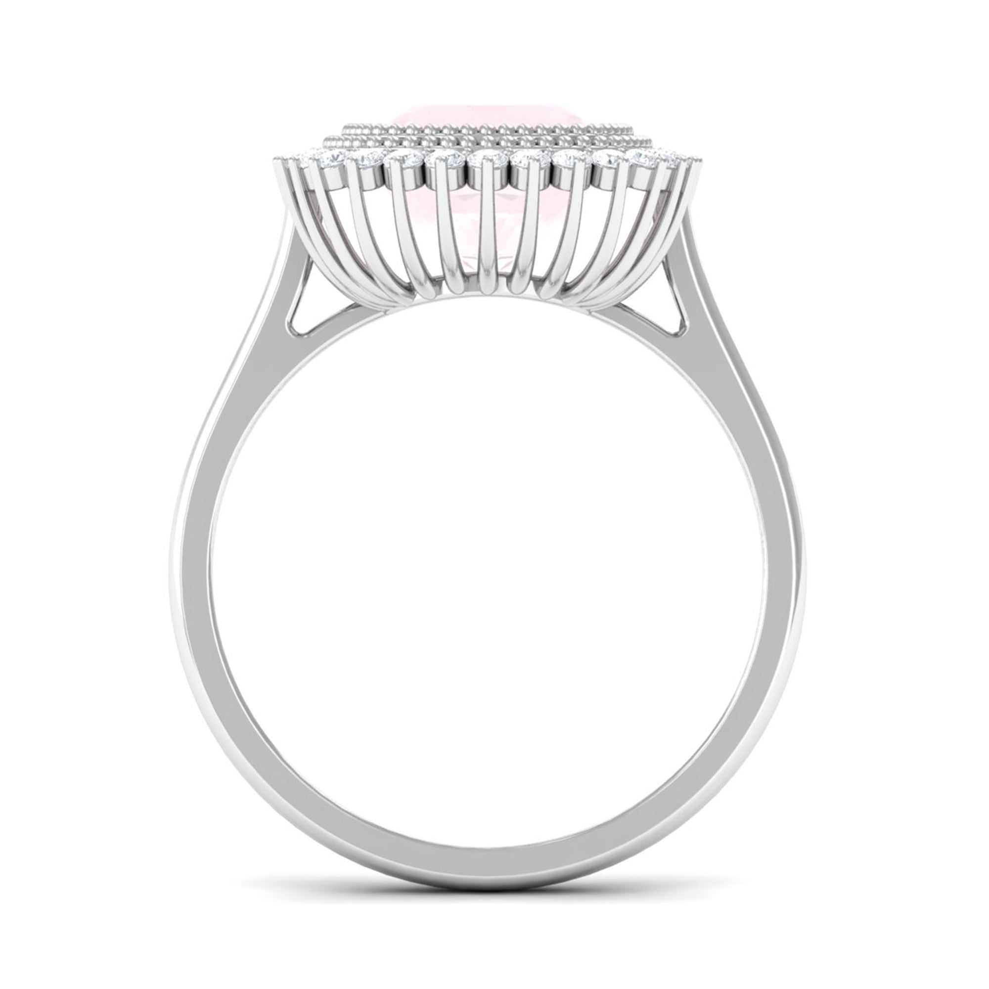 Cushion Cut Rose Quartz Statement Engagement Ring with Diamond Halo Rose Quartz - ( AAA ) - Quality - Rosec Jewels