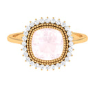 Cushion Cut Rose Quartz Statement Engagement Ring with Diamond Halo Rose Quartz - ( AAA ) - Quality - Rosec Jewels