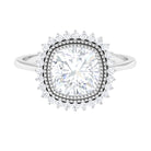 Cushion Cut Simulated Diamond Statement Engagement Ring with Halo Zircon - ( AAAA ) - Quality - Rosec Jewels