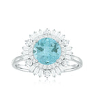 2 CT Round Sky Blue Topaz Cocktail Ring with Moissanite Double Halo Sky Blue Topaz - ( AAA ) - Quality - Rosec Jewels