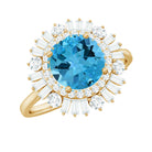 Round Swiss Blue Topaz Cocktail Ring with Moissanite Double Halo Swiss Blue Topaz - ( AAA ) - Quality - Rosec Jewels