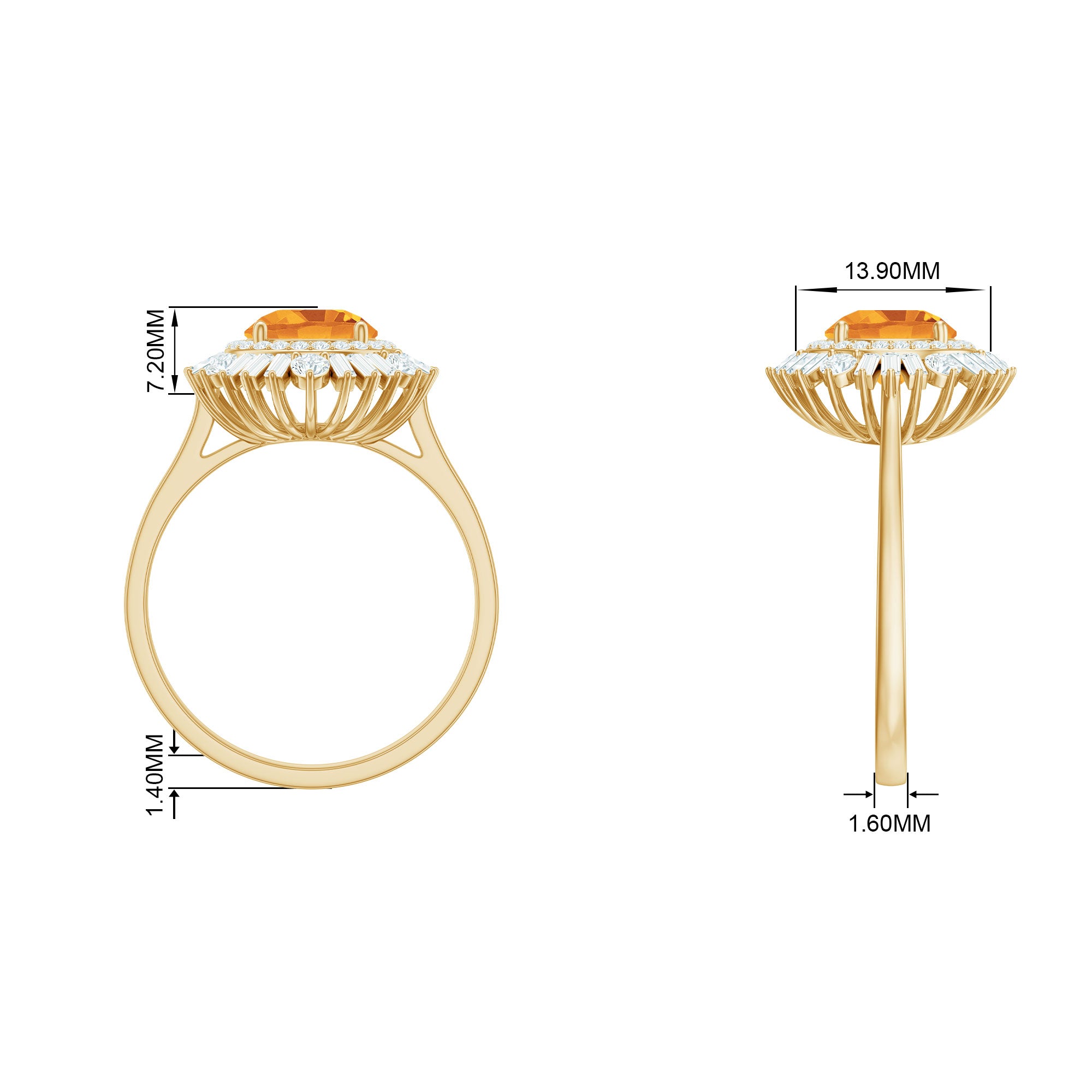 2 CT Round Citrine Cocktail Ring with Moissanite Double Halo Citrine - ( AAA ) - Quality - Rosec Jewels