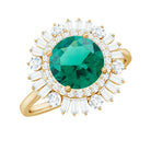 Round Created Emerald Cocktail Ring with Moissanite Double Halo Lab Created Emerald - ( AAAA ) - Quality - Rosec Jewels