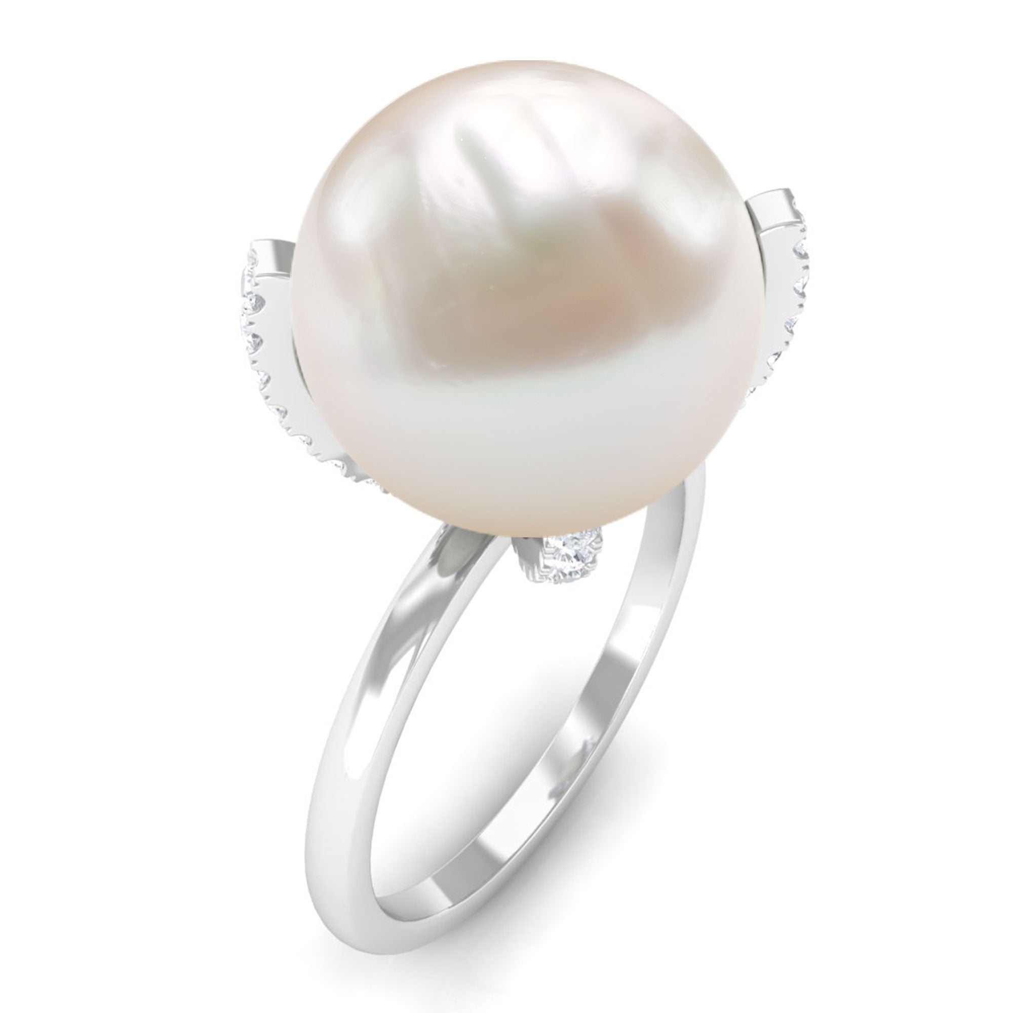 Designer Freshwater Pearl Solitaire Engagement Ring with Diamond Freshwater Pearl - ( AAA ) - Quality - Rosec Jewels