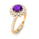 Round Amethyst Statement Engagement Ring with Moissanite Amethyst - ( AAA ) - Quality - Rosec Jewels