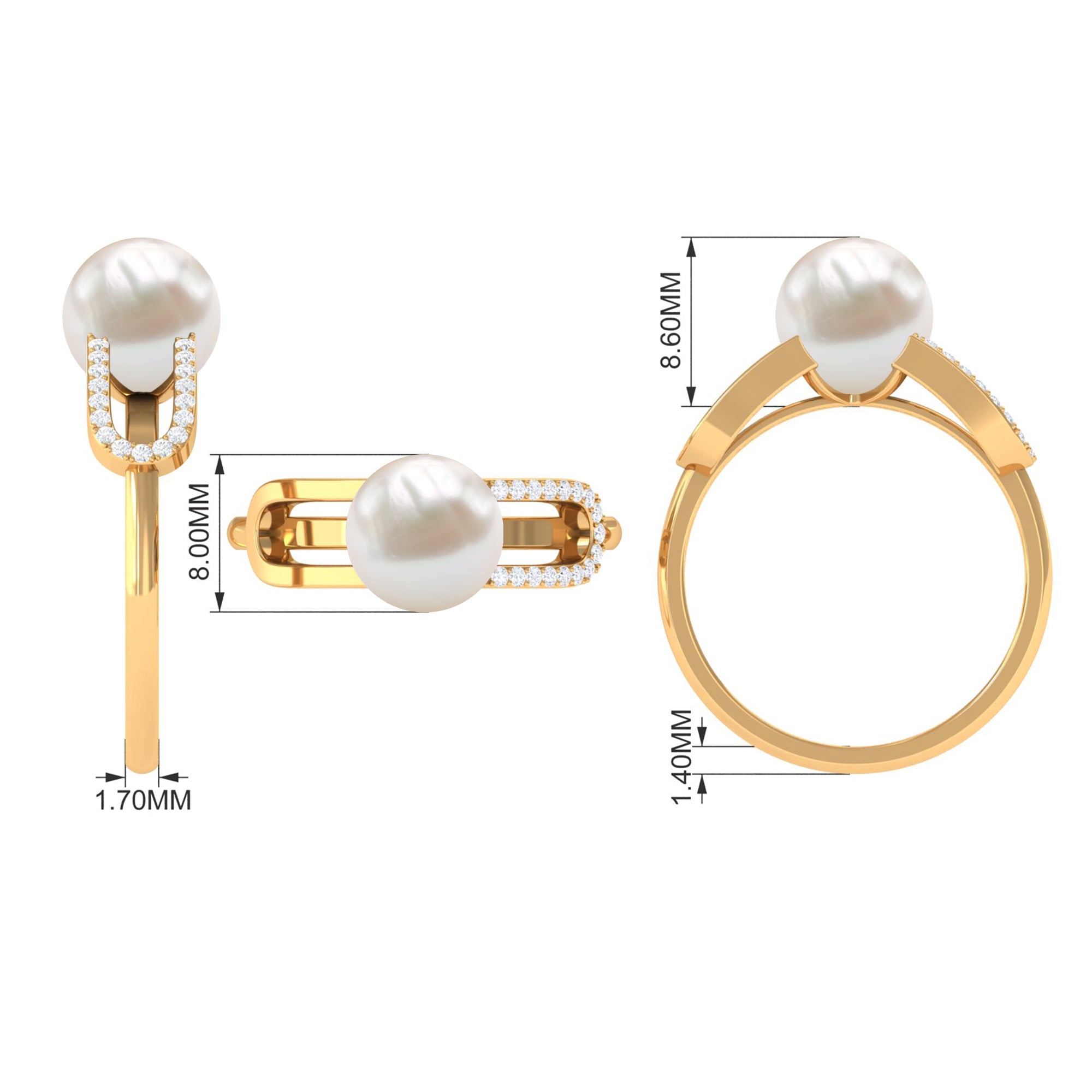 Designer Freshwater Pearl and Diamond Ring in Split Shank Freshwater Pearl - ( AAA ) - Quality - Rosec Jewels