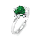 Heart Shape Created Emerald Promise Ring with Diamond Accent Lab Created Emerald - ( AAAA ) - Quality - Rosec Jewels