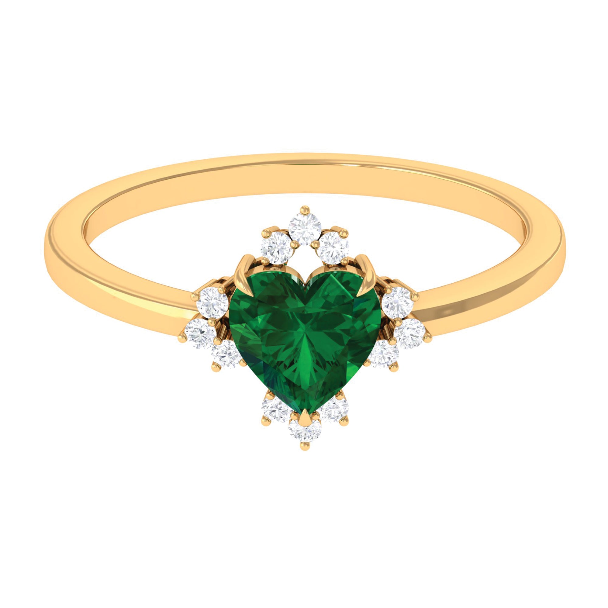 Heart Shape Created Emerald Promise Ring with Diamond Accent Lab Created Emerald - ( AAAA ) - Quality - Rosec Jewels