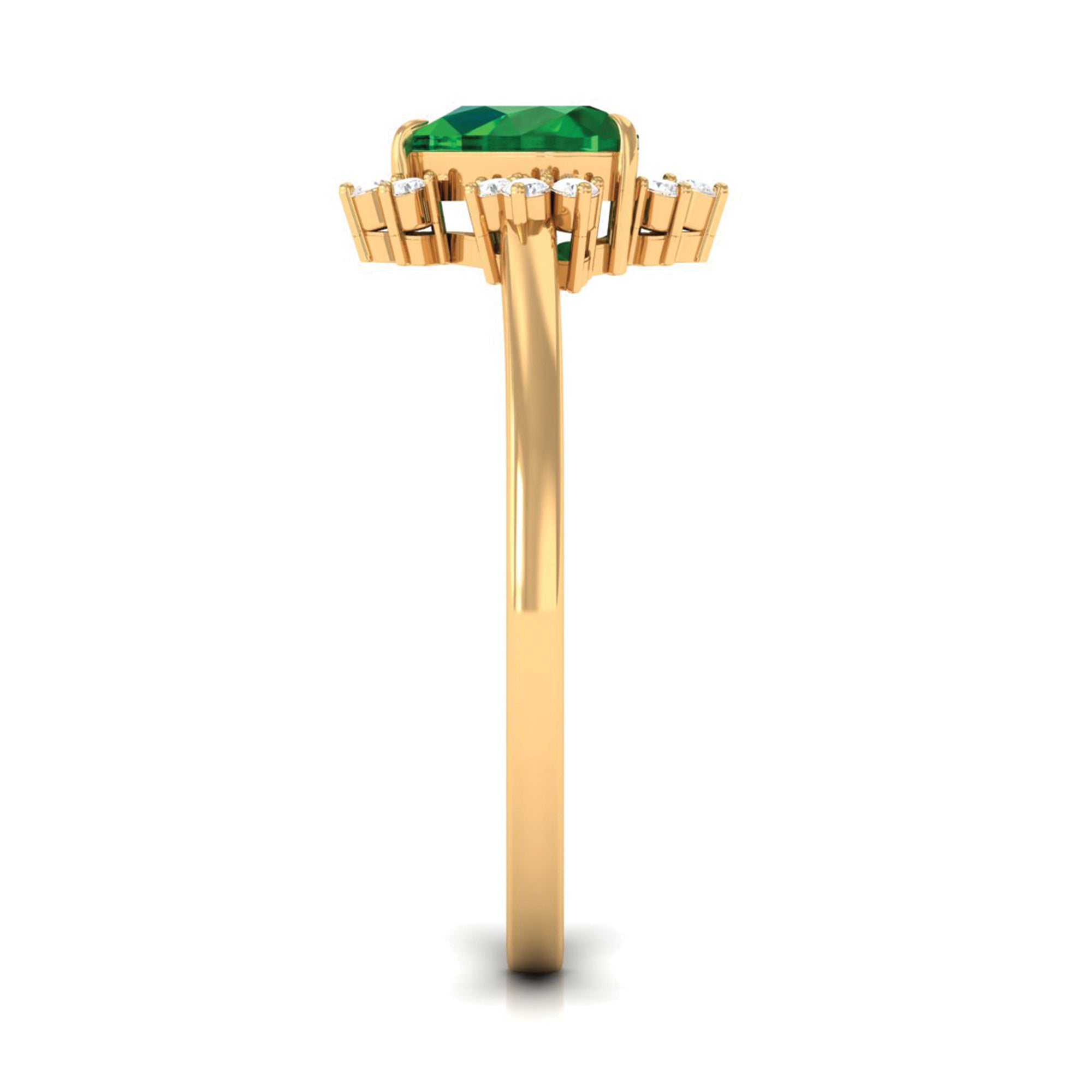 Heart Shape Created Emerald Promise Ring with Diamond Accent Lab Created Emerald - ( AAAA ) - Quality - Rosec Jewels