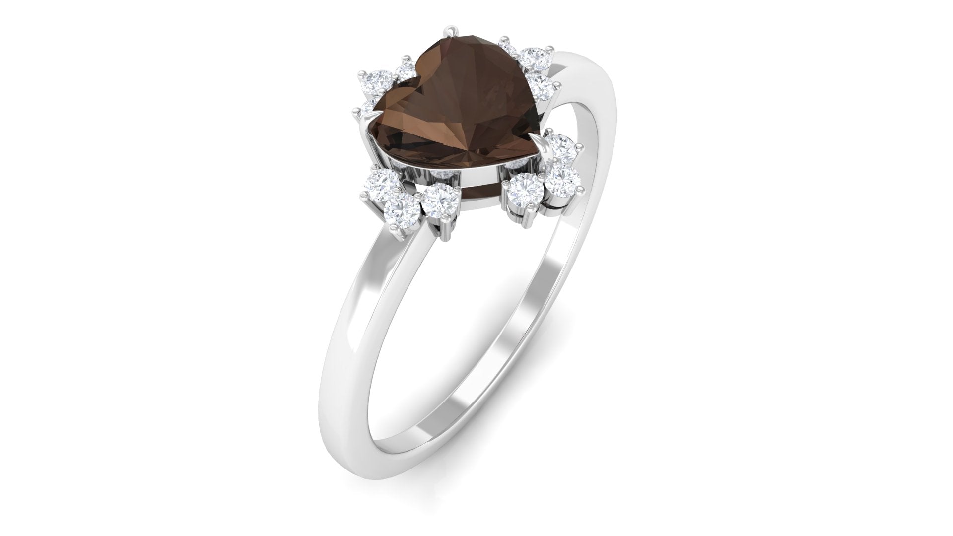 Heart Shape Smoky Quartz Engagement Ring with Diamond Smoky Quartz - ( AAA ) - Quality - Rosec Jewels