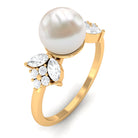 Nature Inspired Freshwater Pearl Solitaire Ring with Diamond Freshwater Pearl - ( AAA ) - Quality - Rosec Jewels