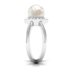 Freshwater Pearl Criss Cross Engagement Ring with Diamond Halo Freshwater Pearl - ( AAA ) - Quality - Rosec Jewels