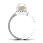 Freshwater Pearl Criss Cross Engagement Ring with Diamond Halo Freshwater Pearl - ( AAA ) - Quality - Rosec Jewels