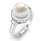 Vintage Inspired Freshwater Pearl Halo Ring with Diamond Freshwater Pearl - ( AAA ) - Quality - Rosec Jewels