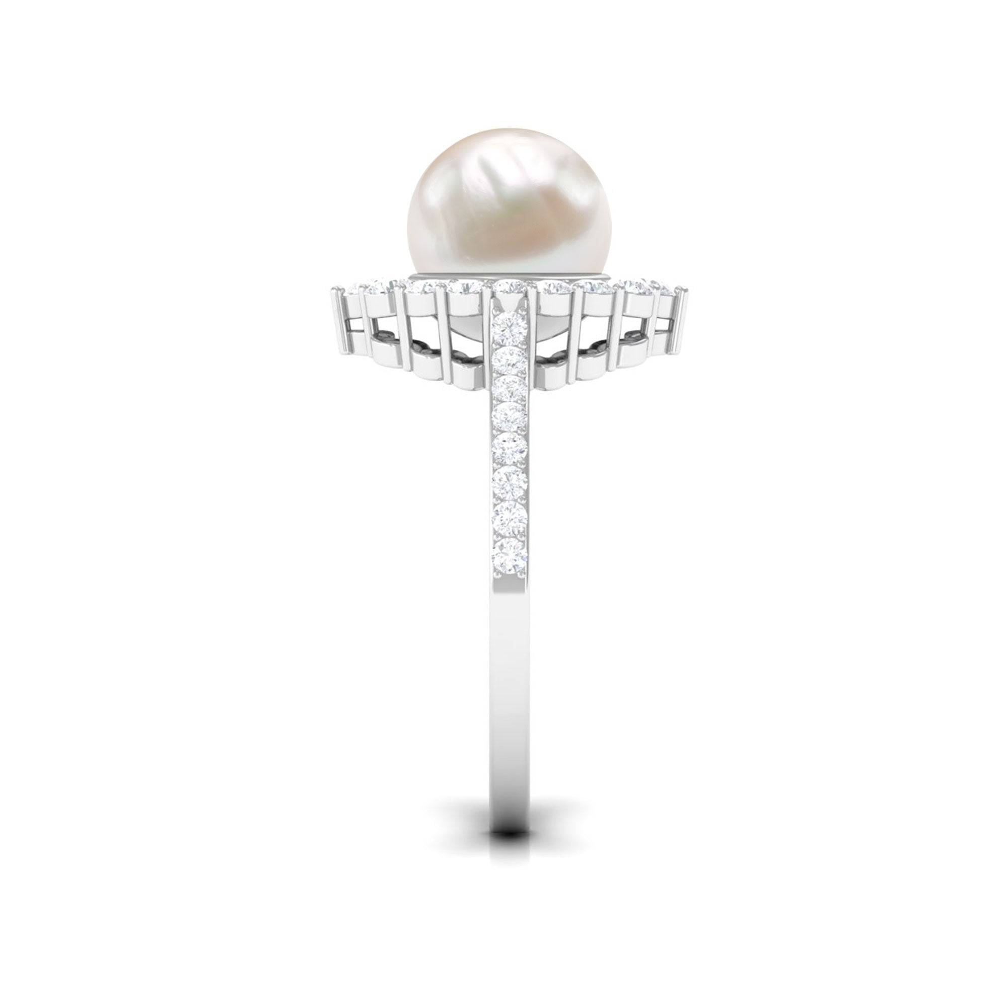 Classic Freshwater Pearl and Diamond Halo Ring Freshwater Pearl - ( AAA ) - Quality - Rosec Jewels