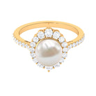 Classic Freshwater Pearl and Diamond Halo Ring Freshwater Pearl - ( AAA ) - Quality - Rosec Jewels