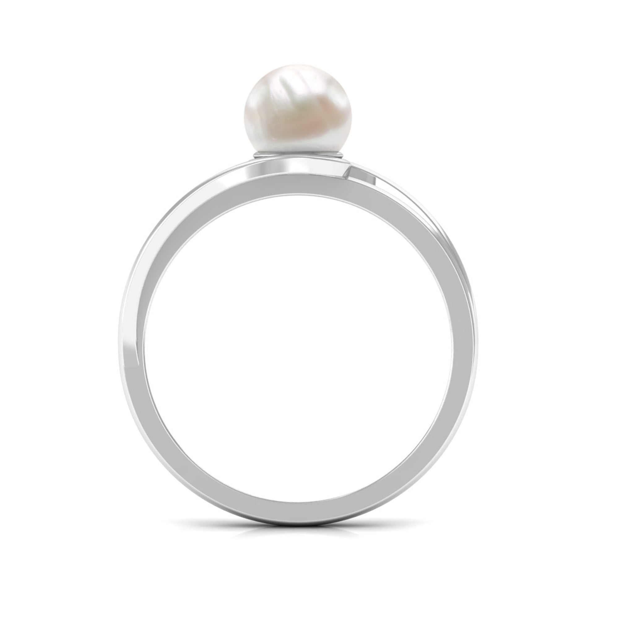 Round Freshwater Pearl Solitaire Bypass Ring Freshwater Pearl - ( AAA ) - Quality - Rosec Jewels