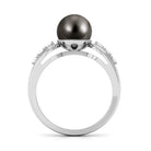 Solitaire Tahitian Pearl Engagement Ring with Diamond Side Stones Tahitian pearl - ( AAA ) - Quality - Rosec Jewels