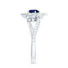 Created Blue Sapphire and Diamond Flower Engagement Ring with Bypass Shank Lab Created Blue Sapphire - ( AAAA ) - Quality - Rosec Jewels