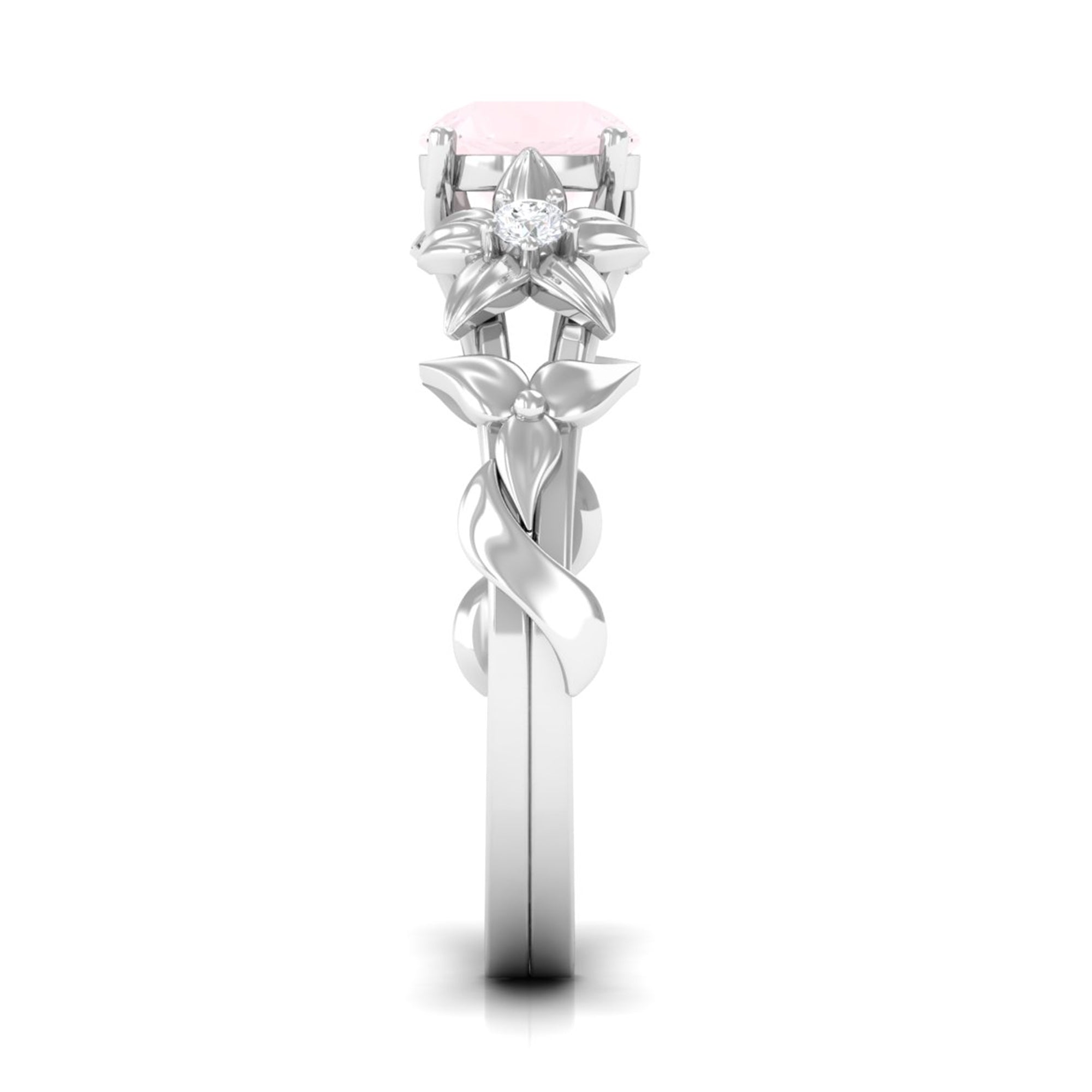 3/4 CT Rose Quartz Flower Engagement Ring with Diamond Rose Quartz - ( AAA ) - Quality - Rosec Jewels