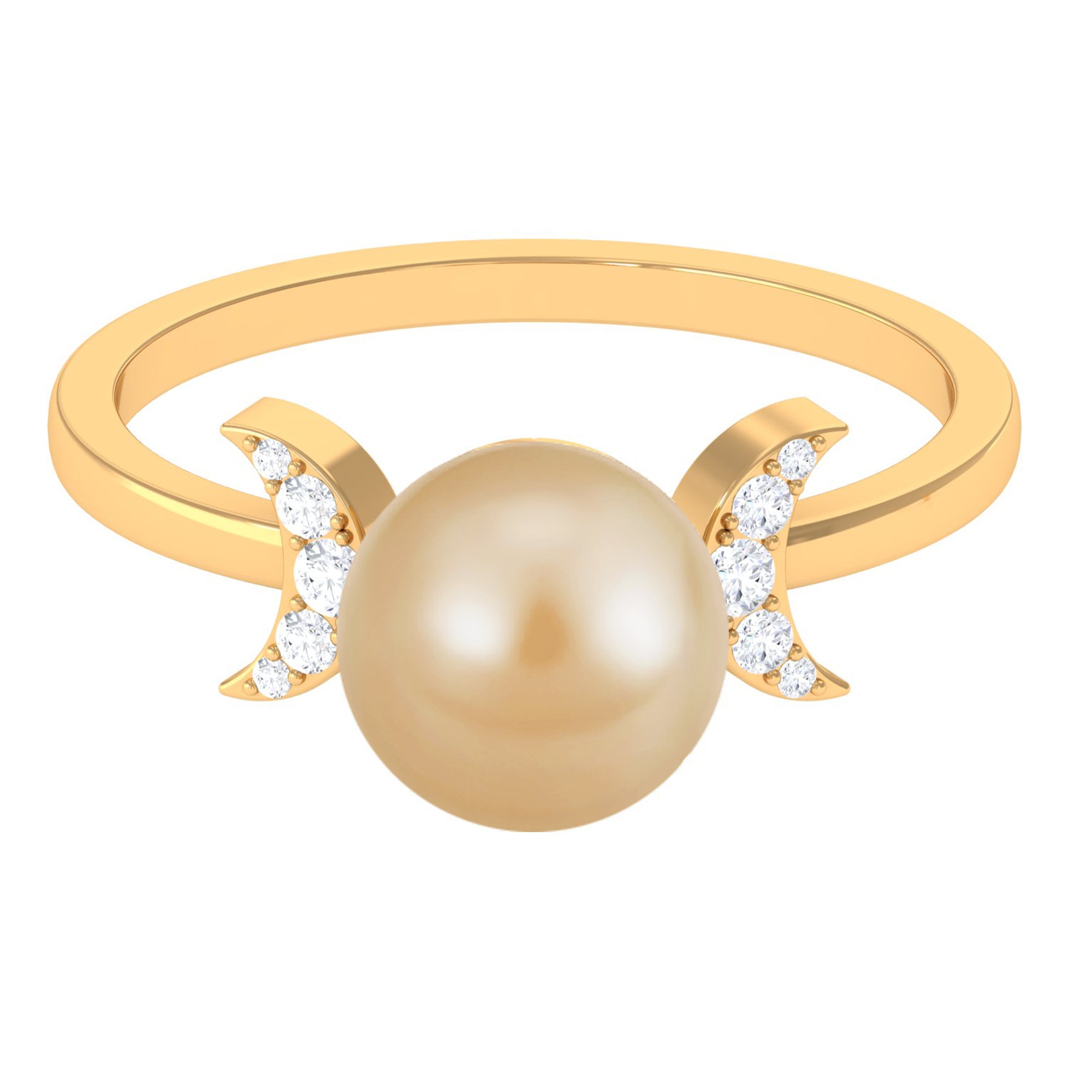 Round South Sea Pearl Designer Engagement Ring with Diamond South Sea Pearl - ( AAA ) - Quality - Rosec Jewels