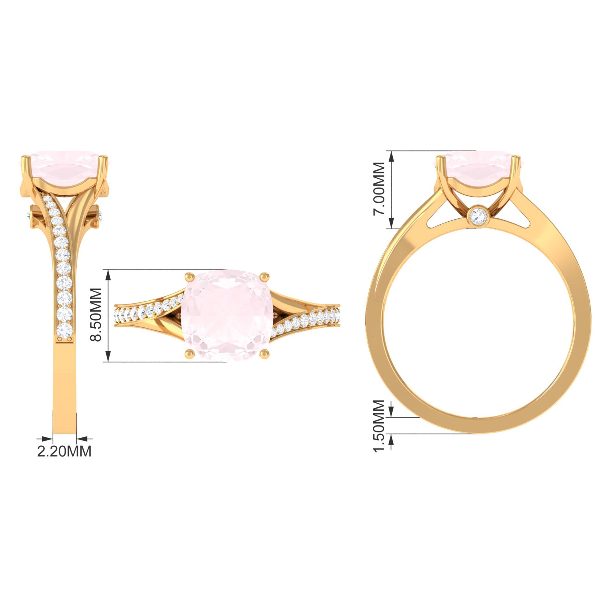 Cushion Cut Rose Quartz and Diamond Engagement Ring with Split Shank Rose Quartz - ( AAA ) - Quality - Rosec Jewels