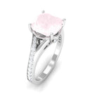 Cushion Cut Rose Quartz and Diamond Engagement Ring with Split Shank Rose Quartz - ( AAA ) - Quality - Rosec Jewels