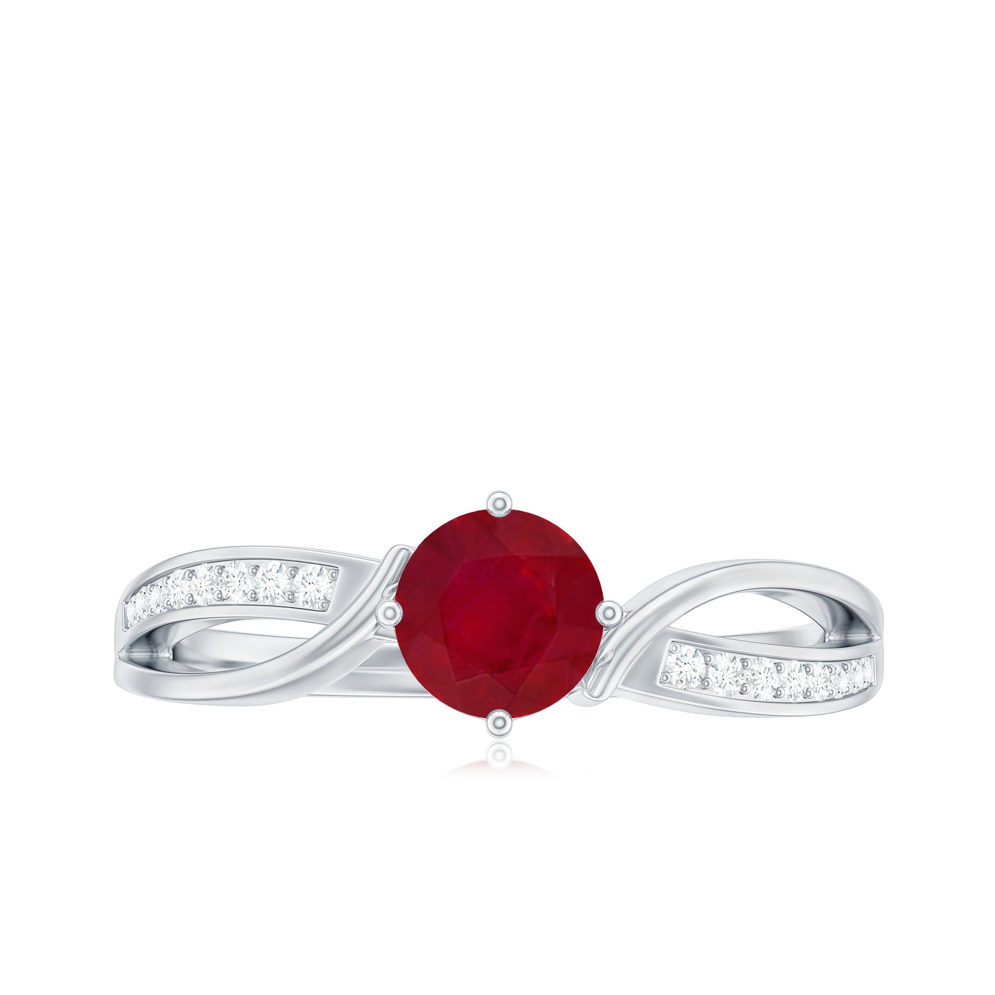 Infinity Shank Ruby Solitaire Engagement Ring with Diamond Ruby - ( AAA ) - Quality - Rosec Jewels