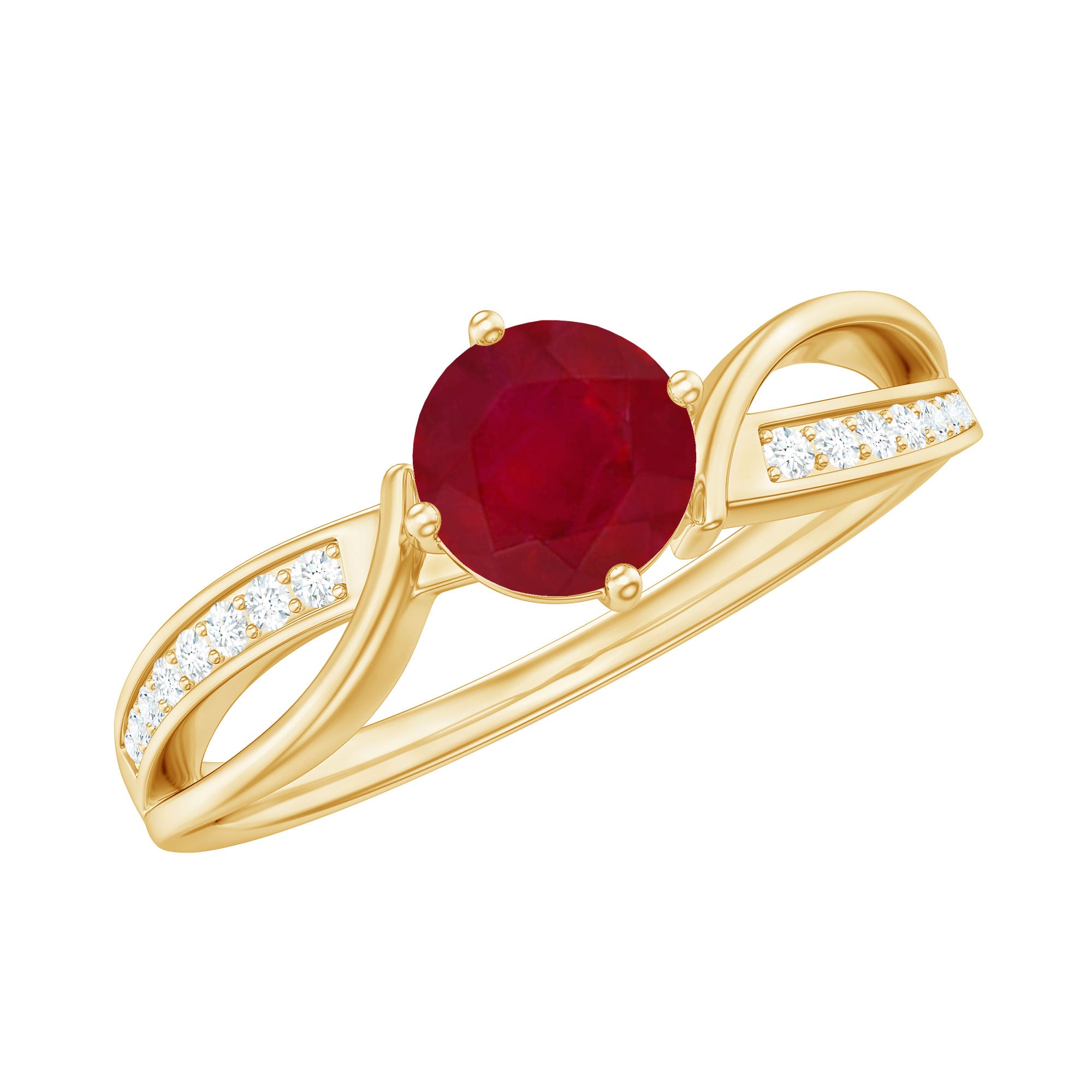 Infinity Shank Ruby Solitaire Engagement Ring with Diamond Ruby - ( AAA ) - Quality - Rosec Jewels