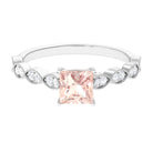 1.25 CT Princess Cut Morganite Solitaire Ring with Diamond Side Stones Morganite - ( AAA ) - Quality - Rosec Jewels