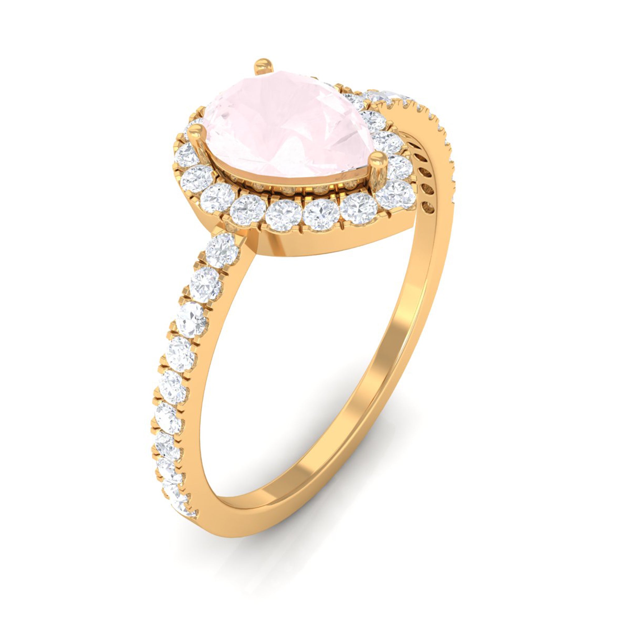 1 CT Minimal Rose Quartz Engagement Ring with Diamond Accent Rose Quartz - ( AAA ) - Quality - Rosec Jewels