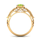 Antique Style Round Peridot Engagement Ring with Diamond Peridot - ( AAA ) - Quality - Rosec Jewels