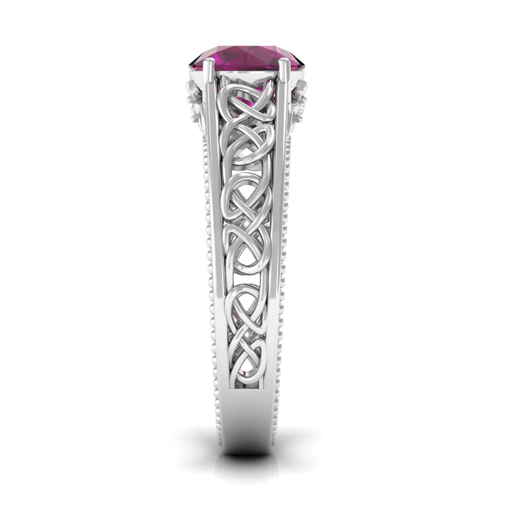 1.75 CT Rhodolite Solitaire Celtic Engagement Ring with Diamond Rhodolite - ( AAA ) - Quality - Rosec Jewels