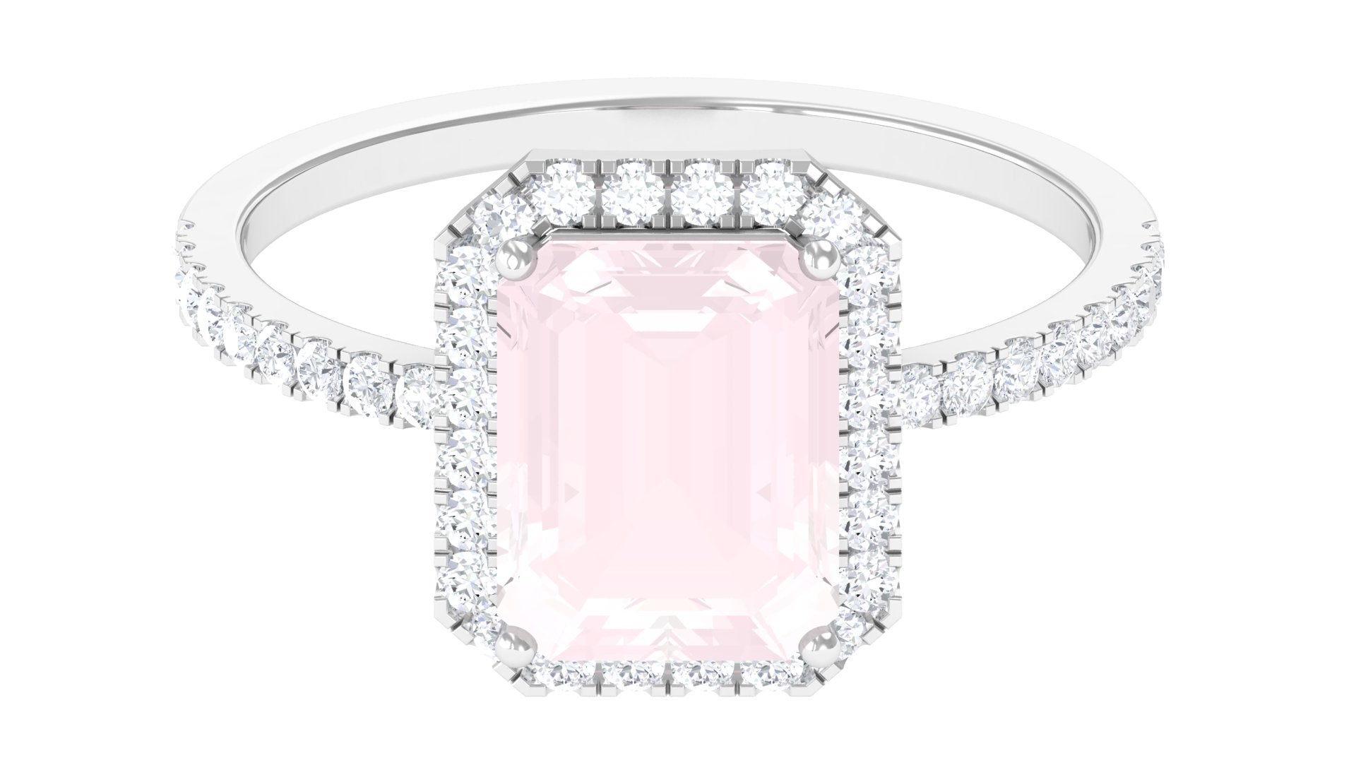 Octagon Cut Rose Quartz Halo Engagement Ring with Diamond Rose Quartz - ( AAA ) - Quality - Rosec Jewels