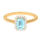 Emerald Cut Sky Blue Topaz and Diamond Halo Ring Sky Blue Topaz - ( AAA ) - Quality - Rosec Jewels