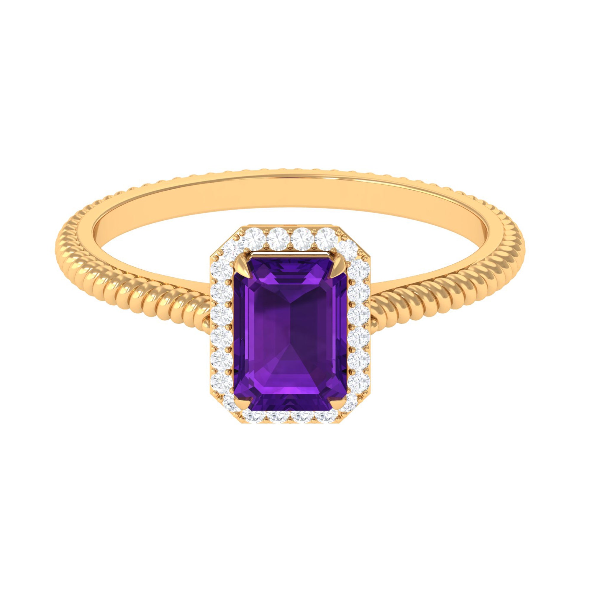 1.5 CT Octagon Cut Amethyst Solitaire Engagement Ring with Diamond Halo Amethyst - ( AAA ) - Quality - Rosec Jewels