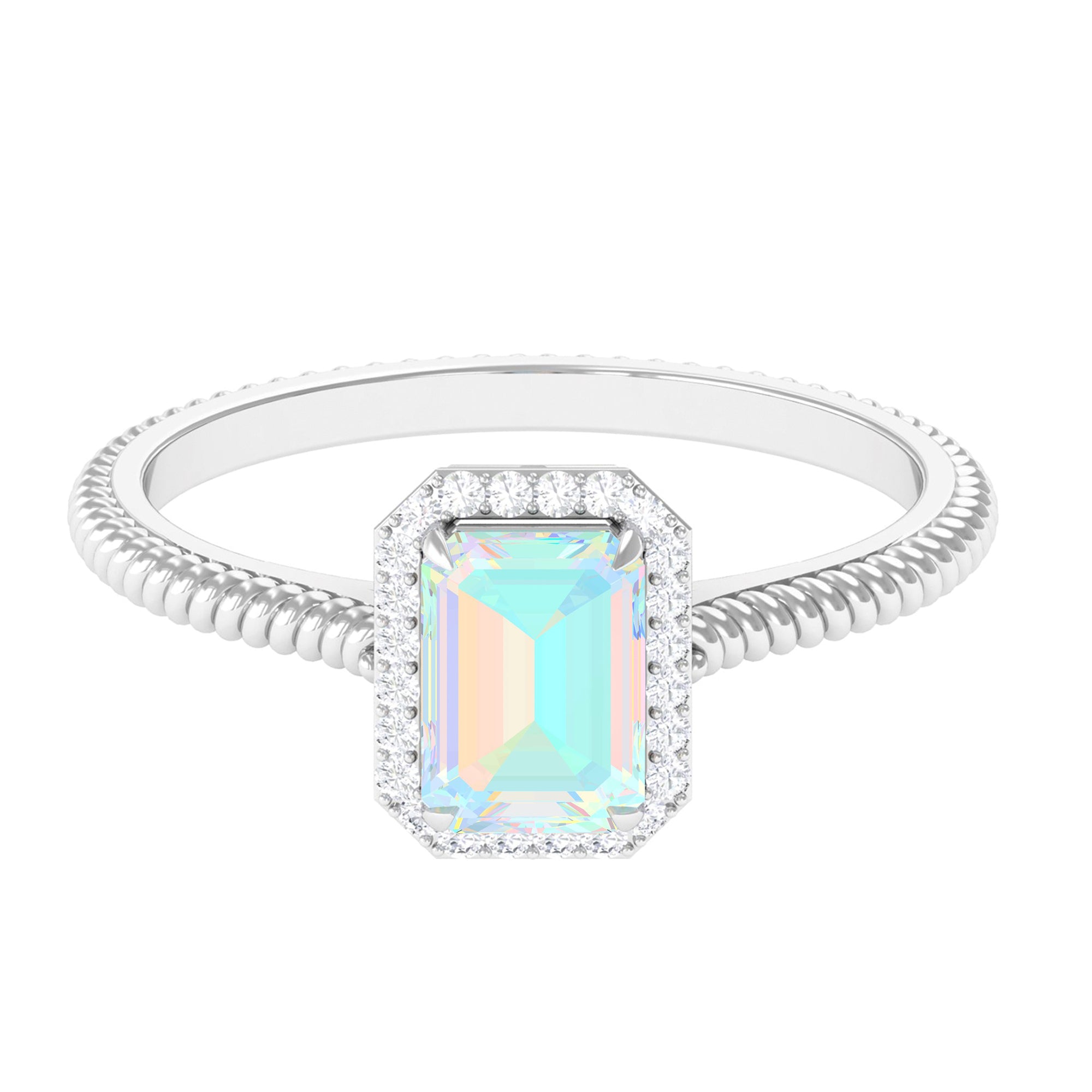Octagon Ethiopian Opal and Diamond Halo Ring Ethiopian Opal - ( AAA ) - Quality - Rosec Jewels