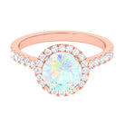 3 CT Round Ethiopian Opal Halo Engagement Ring with Moissanite Ethiopian Opal - ( AAA ) - Quality - Rosec Jewels