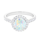 3 CT Round Ethiopian Opal Halo Engagement Ring with Moissanite Ethiopian Opal - ( AAA ) - Quality - Rosec Jewels