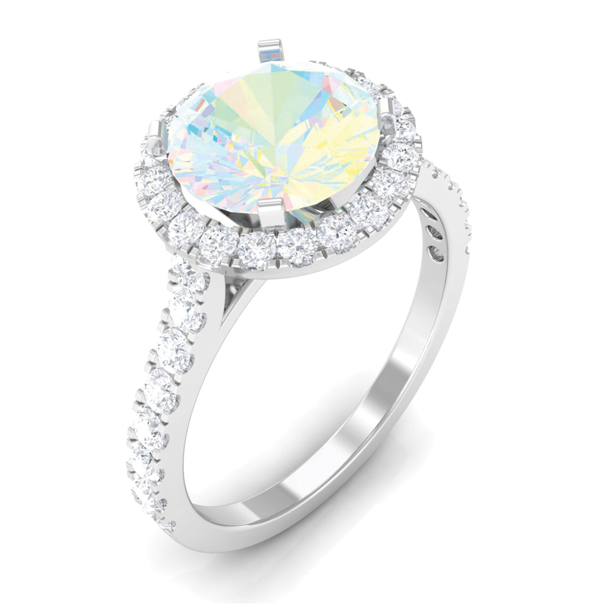 3 CT Round Ethiopian Opal Halo Engagement Ring with Moissanite Ethiopian Opal - ( AAA ) - Quality - Rosec Jewels