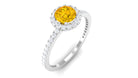 Round Shape Yellow Sapphire Halo Engagement Ring with Diamond Yellow Sapphire - ( AAA ) - Quality - Rosec Jewels