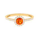 Round Orange Sapphire Halo Engagement Ring with Diamond Orange Sapphire - ( AAA ) - Quality - Rosec Jewels