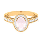 Vintage Inspired Oval Rose Quartz Halo Engagement Ring with Diamond Rose Quartz - ( AAA ) - Quality - Rosec Jewels