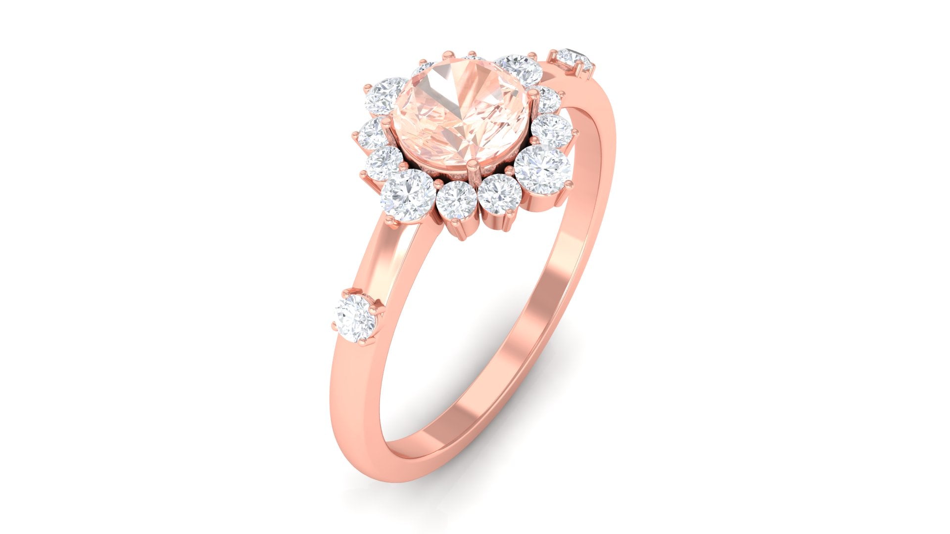 1 CT Round Morganite and Diamond Halo Engagement Ring Morganite - ( AAA ) - Quality - Rosec Jewels