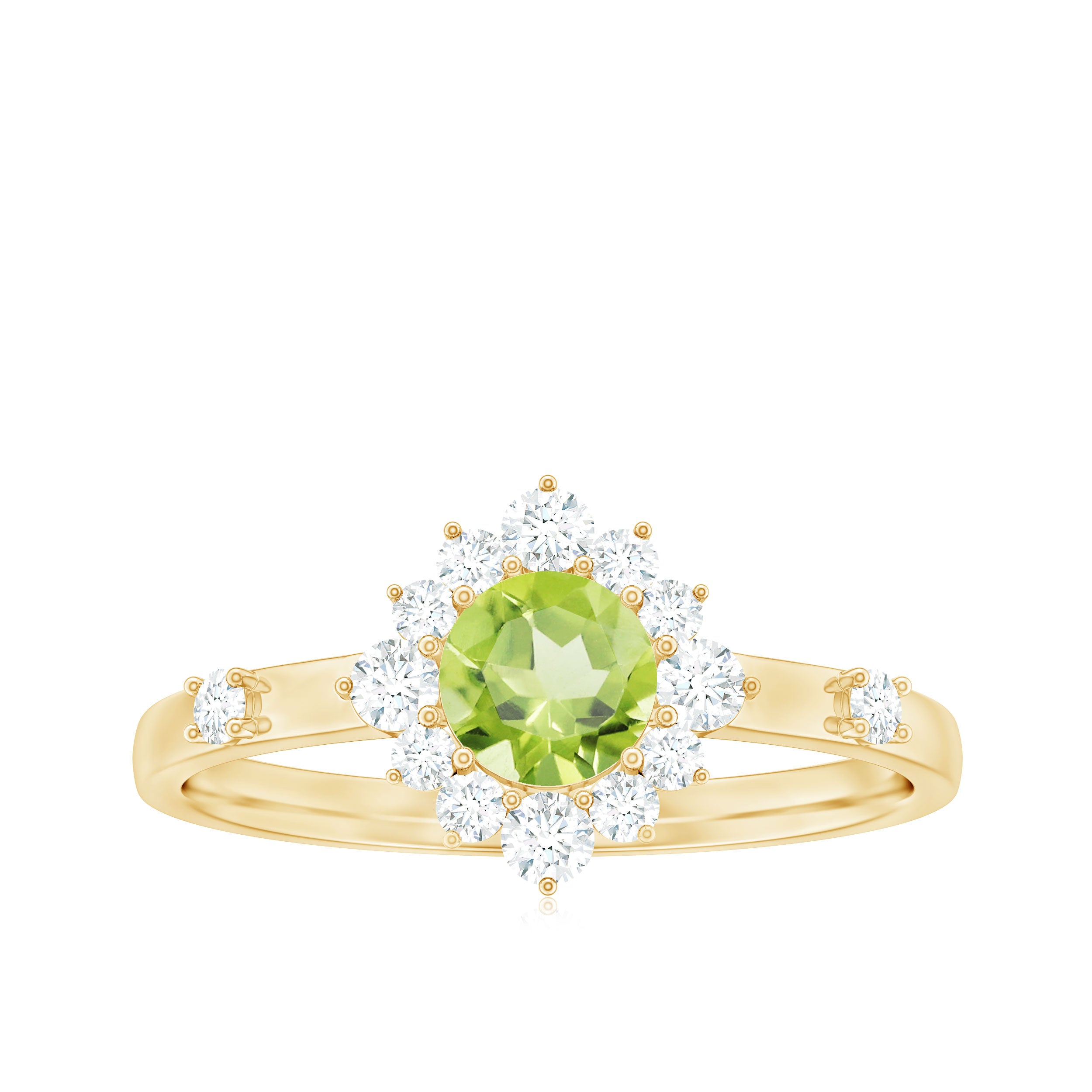 1 CT Round Peridot and Diamond Halo Engagement Ring Peridot - ( AAA ) - Quality - Rosec Jewels