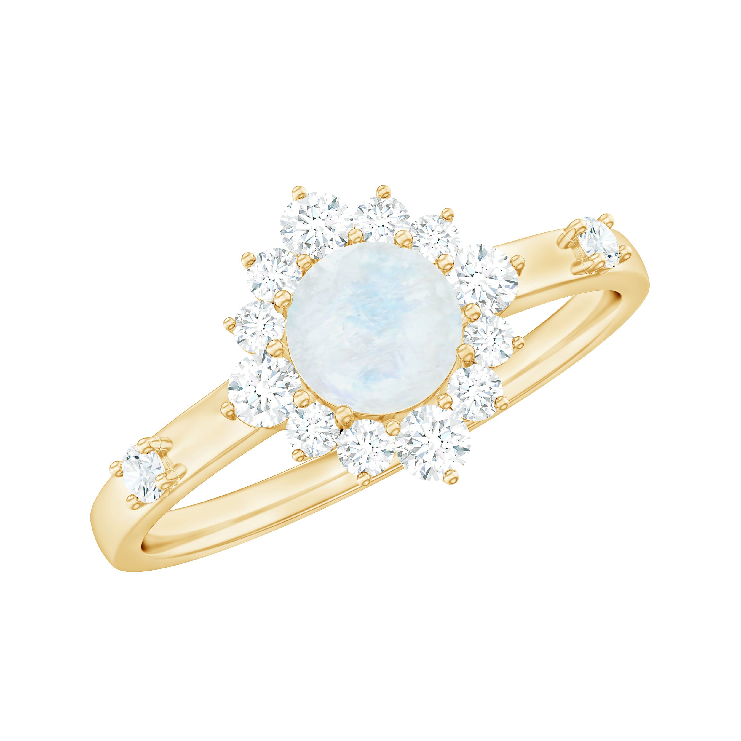 1 CT Round Moonstone and Diamond Halo Engagement Ring Moonstone - ( AAA ) - Quality - Rosec Jewels