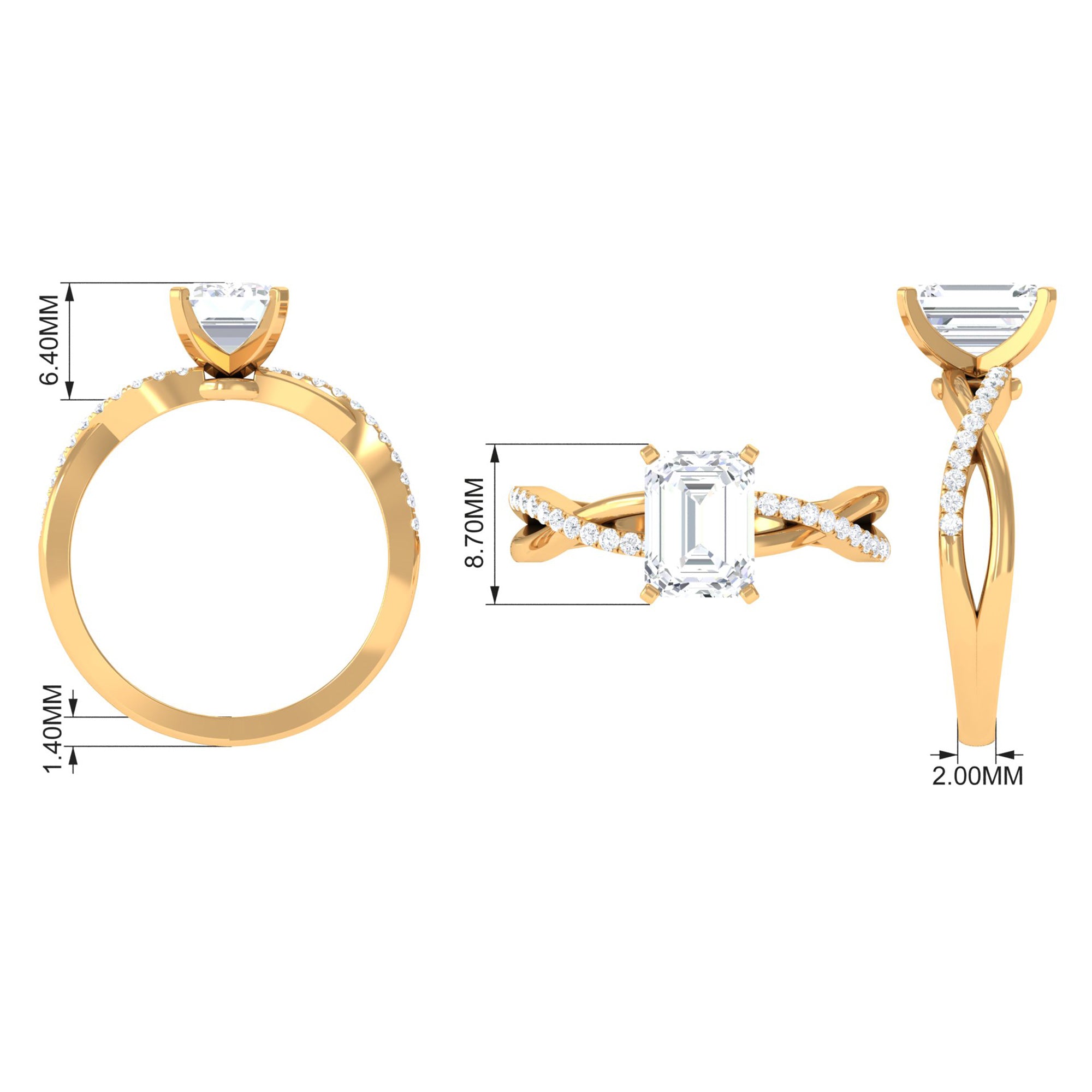 Emerald Cut Zircon Solitaire Ring in Infinity Shank Zircon - ( AAAA ) - Quality - Rosec Jewels