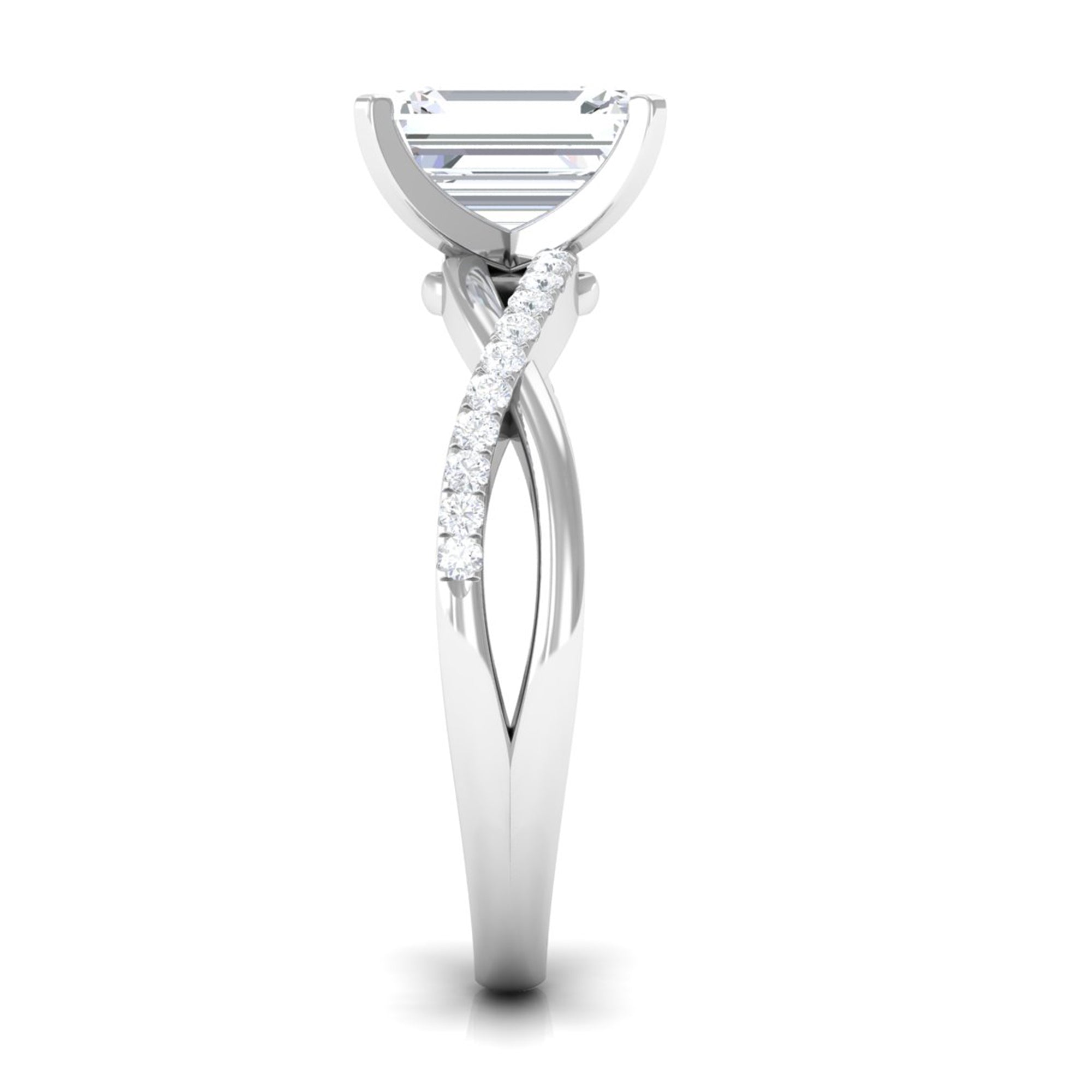 Emerald Cut Zircon Solitaire Ring in Infinity Shank Zircon - ( AAAA ) - Quality - Rosec Jewels