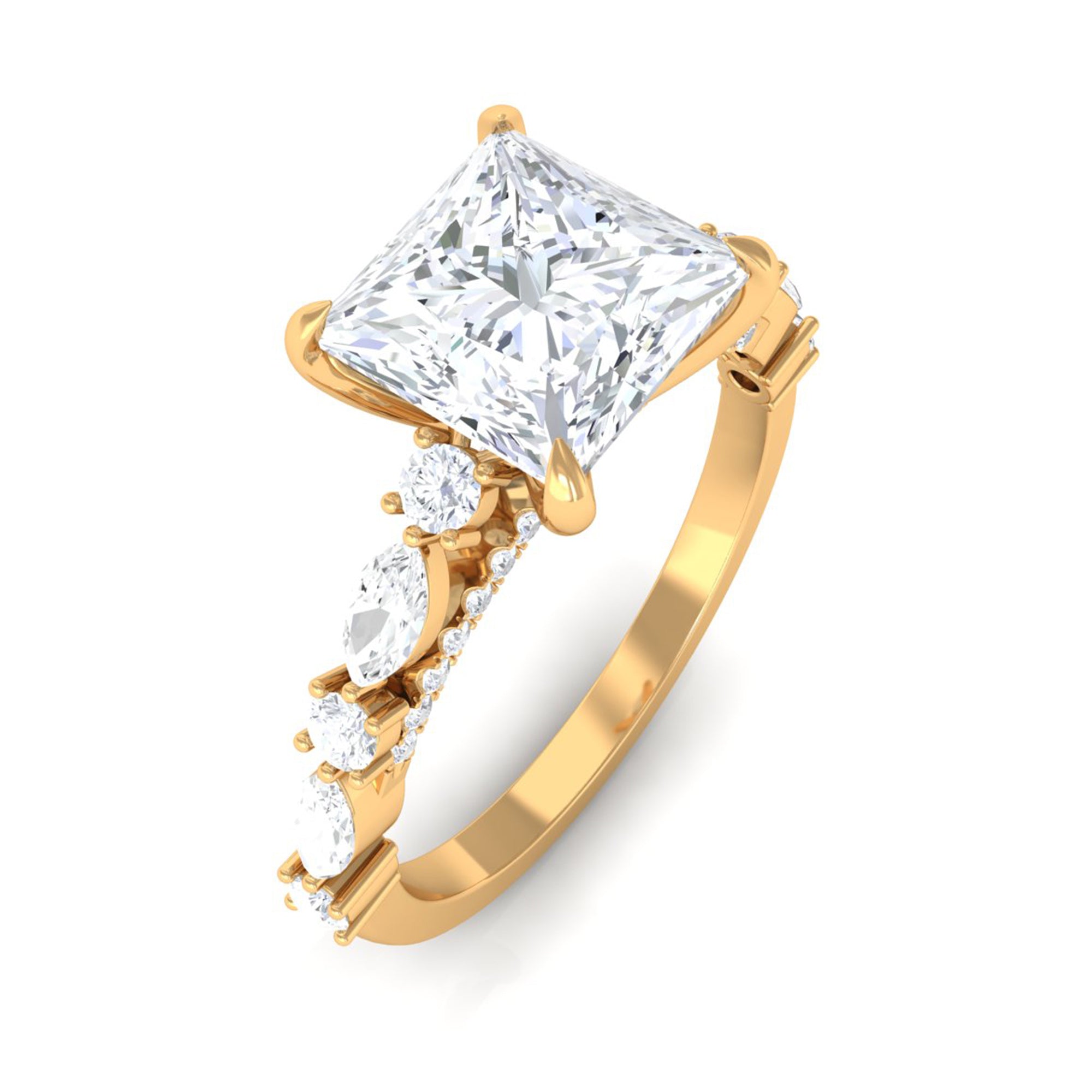 Zircon Designer Solitaire Engagement Ring in Gold Zircon - ( AAAA ) - Quality - Rosec Jewels